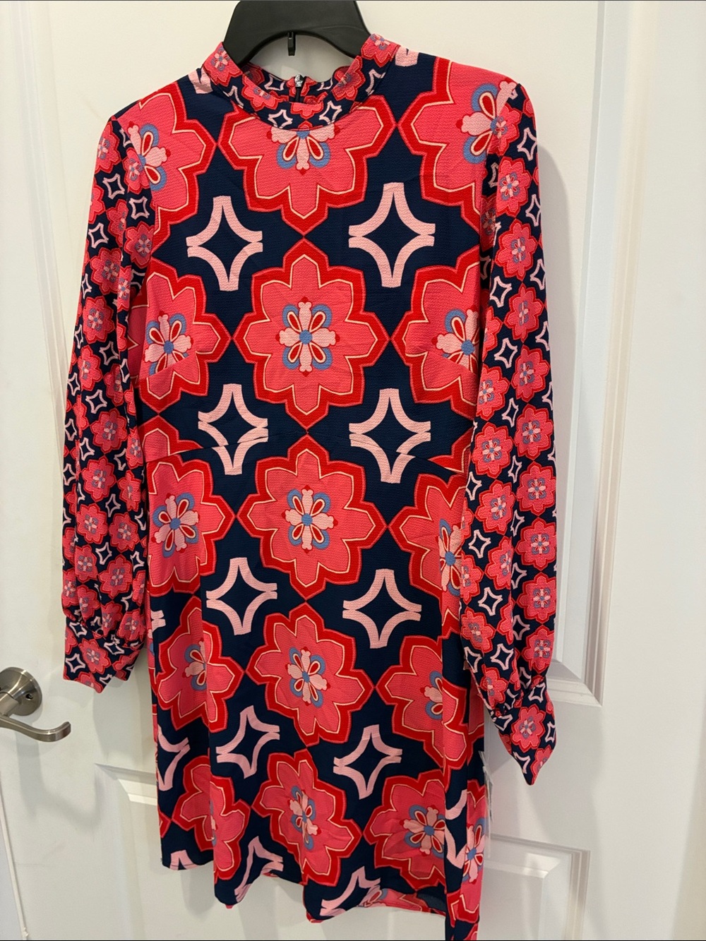 Donna Morgan Navy and Coral Floral Long-Sleeve Dress